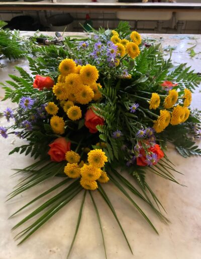 buket, blomster, gul, rød, begravelse